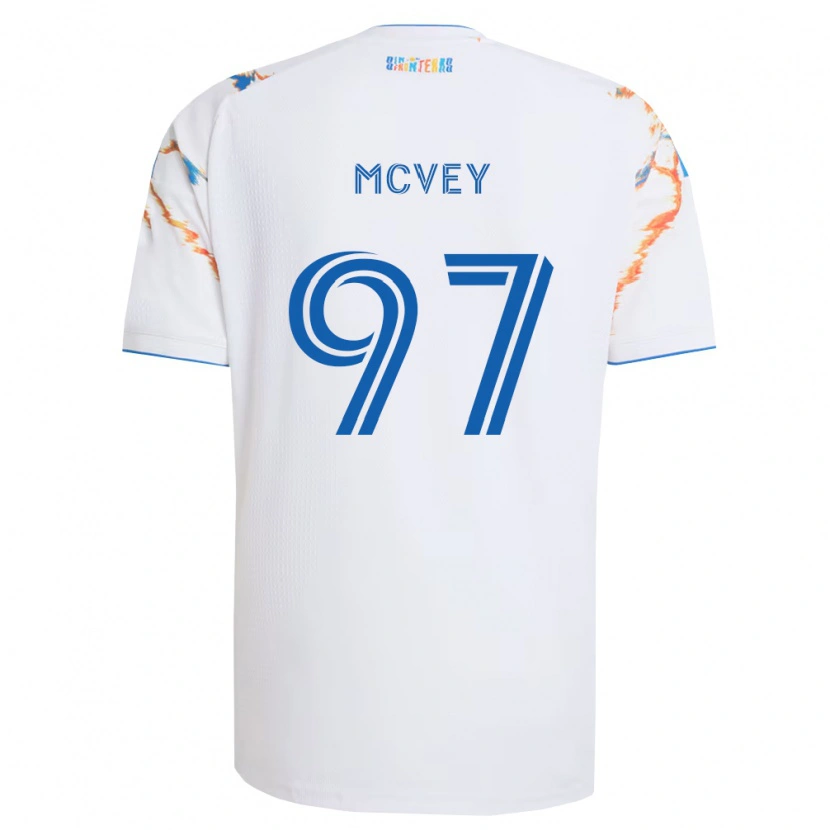 Danxen Bambino Maglia Christopher Mcvey #97 Bianco Arancio Blu Kit Gara Away 2026/27 Maglietta