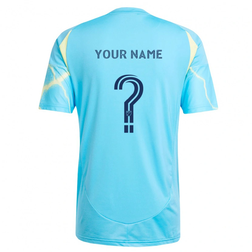 Danxen Bambino Maglia Il Tuo Nome #0 Azzurro Chiaro Nero Giallo Chiaro Kit Gara Away 2026/27 Maglietta