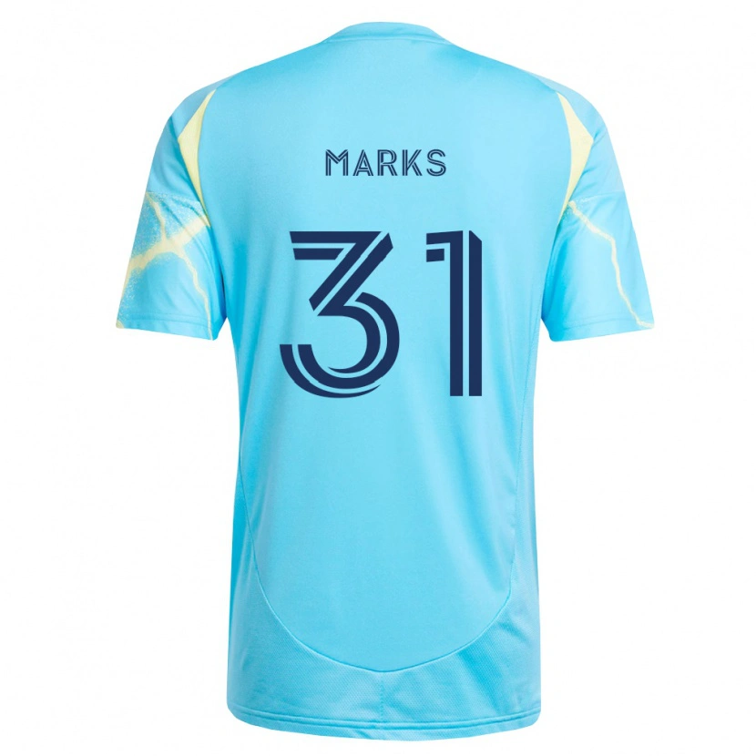 Danxen Bambino Maglia George Marks #31 Azzurro Chiaro Nero Giallo Chiaro Kit Gara Away 2026/27 Maglietta