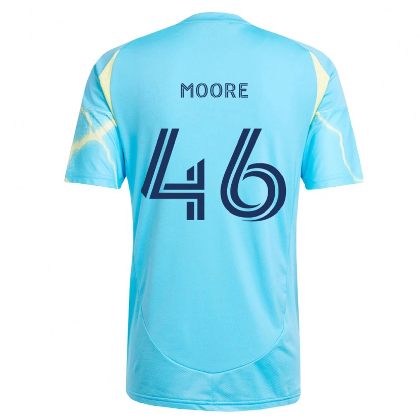 Danxen Bambino Maglia Kaiden Moore #46 Azzurro Chiaro Nero Giallo Chiaro Kit Gara Away 2026/27 Maglietta