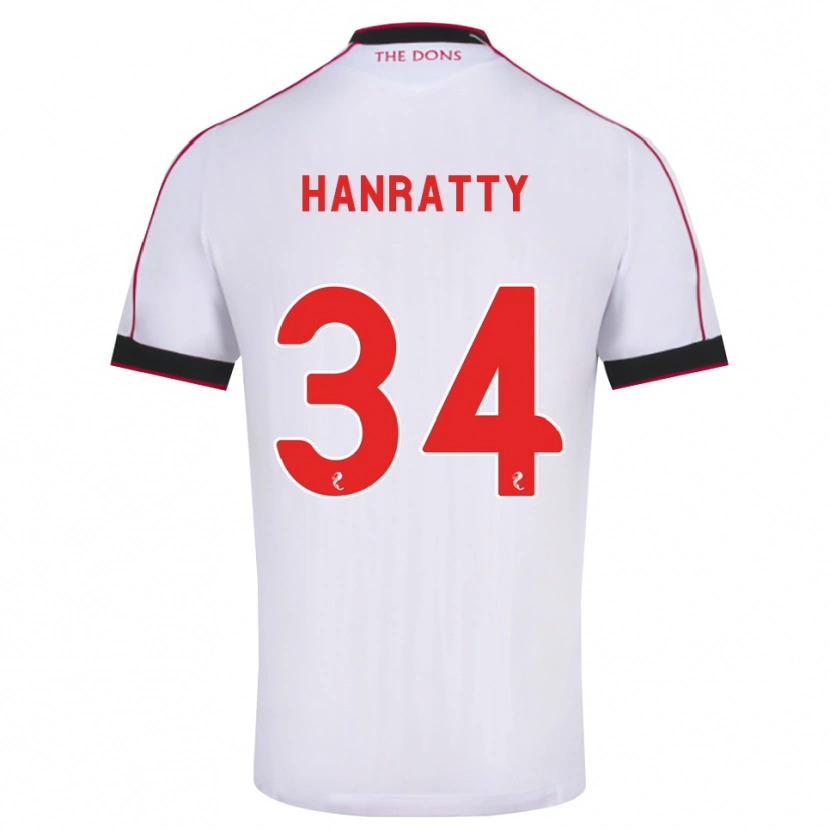 Danxen Bambino Maglia Kevin Hanratty #34 Bianco Rosso Nero Kit Gara Away 2026/27 Maglietta