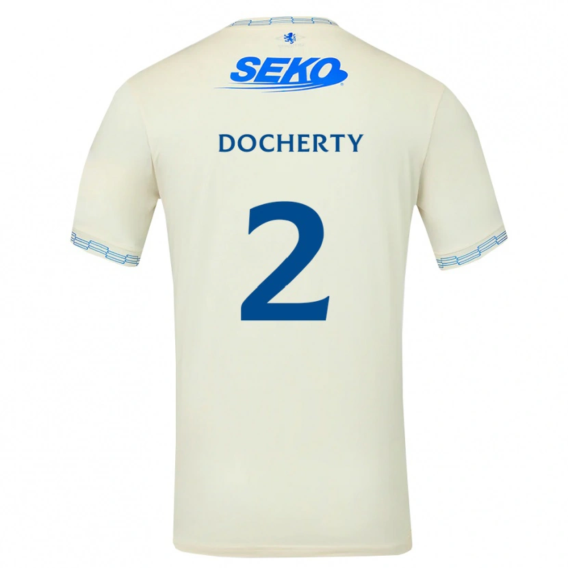 Danxen Bambino Maglia Nicola Docherty #2 Bianco Blu Cielo Profondo Kit Gara Away 2026/27 Maglietta