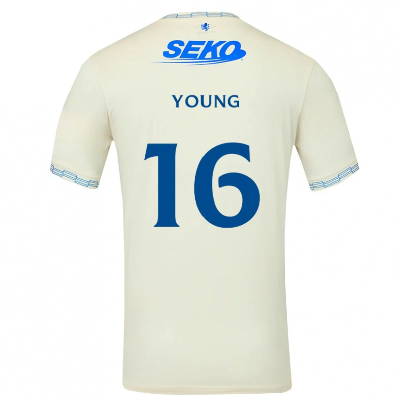 Danxen Bambino Maglia Calum Young #16 Bianco Blu Cielo Profondo Kit Gara Away 2026/27 Maglietta