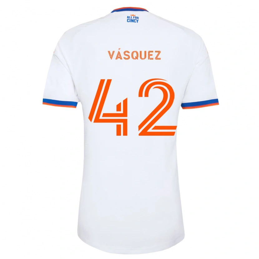 Danxen Uomo Maglia Mathías Vásquez #42 Bianco Blu Navy Arancio Kit Gara Away 2026/27 Maglietta