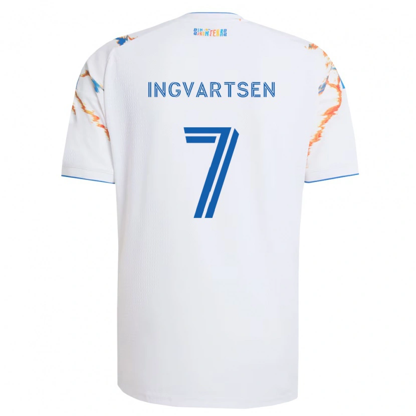 Danxen Uomo Maglia Marcus Ingvartsen #7 Bianco Arancio Blu Kit Gara Away 2026/27 Maglietta