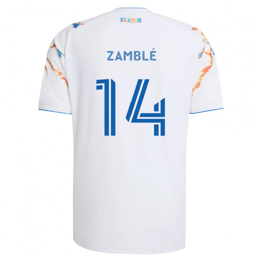 Danxen Uomo Maglia Bryan Zamblé #14 Bianco Arancio Blu Kit Gara Away 2026/27 Maglietta