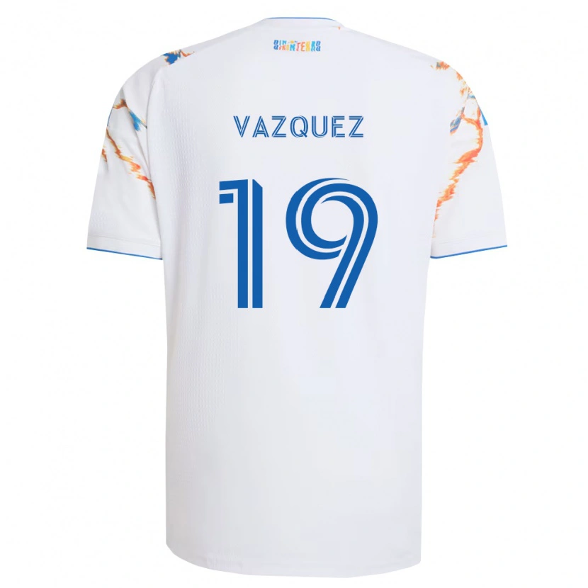 Danxen Uomo Maglia David Vazquez #19 Bianco Arancio Blu Kit Gara Away 2026/27 Maglietta