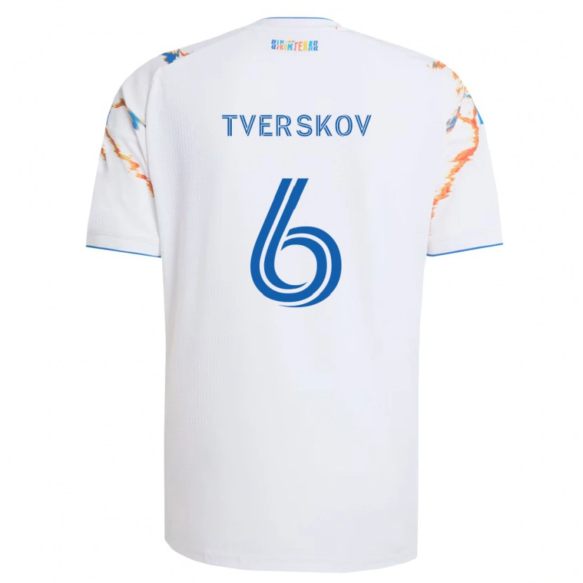 Danxen Donna Maglia Jeppe Tverskov #6 Bianco Arancio Blu Kit Gara Away 2026/27 Maglietta
