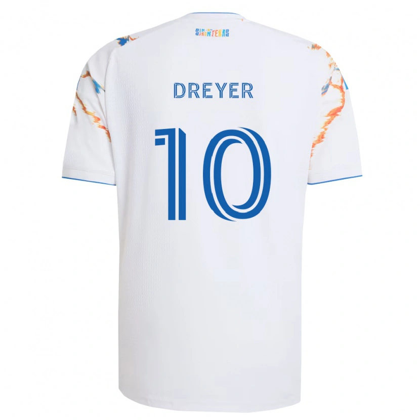Danxen Donna Maglia Anders Dreyer #10 Bianco Arancio Blu Kit Gara Away 2026/27 Maglietta