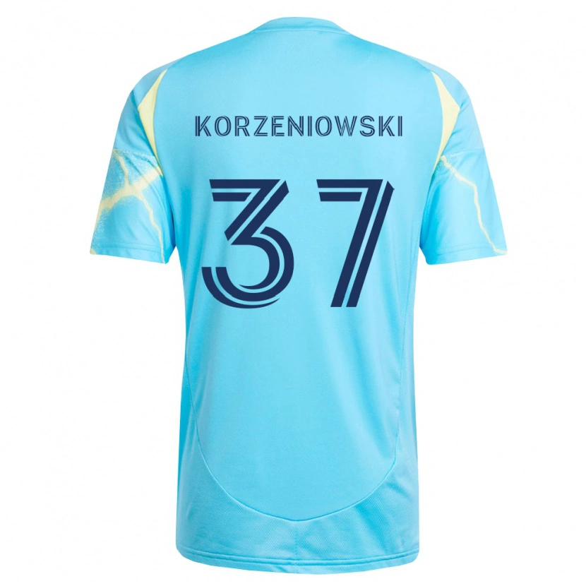 Danxen Donna Maglia Stas Korzeniowski #37 Azzurro Chiaro Nero Giallo Chiaro Kit Gara Away 2026/27 Maglietta