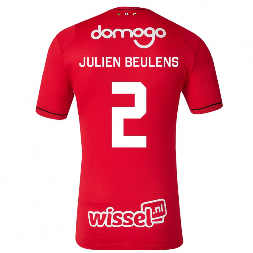 Danxen Bambino Maglia Julien Beulens #2 Rosso Bianco Nero Kit Gara Home 2026/27 Maglietta