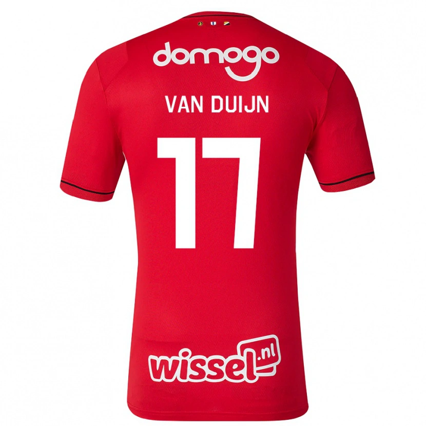 Danxen Bambino Maglia Sem Van Duijn #17 Rosso Bianco Nero Kit Gara Home 2026/27 Maglietta