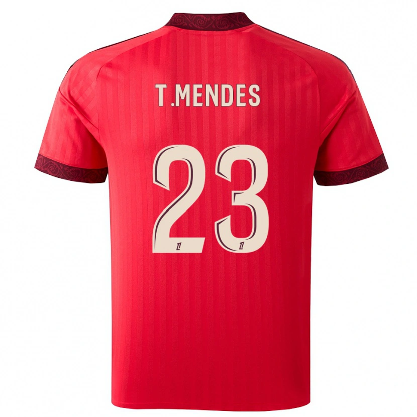 Danxen Bambino Maglia Thiago Mendes #23 Borgogna Rosso Bianco Kit Gara Away 2026/27 Maglietta