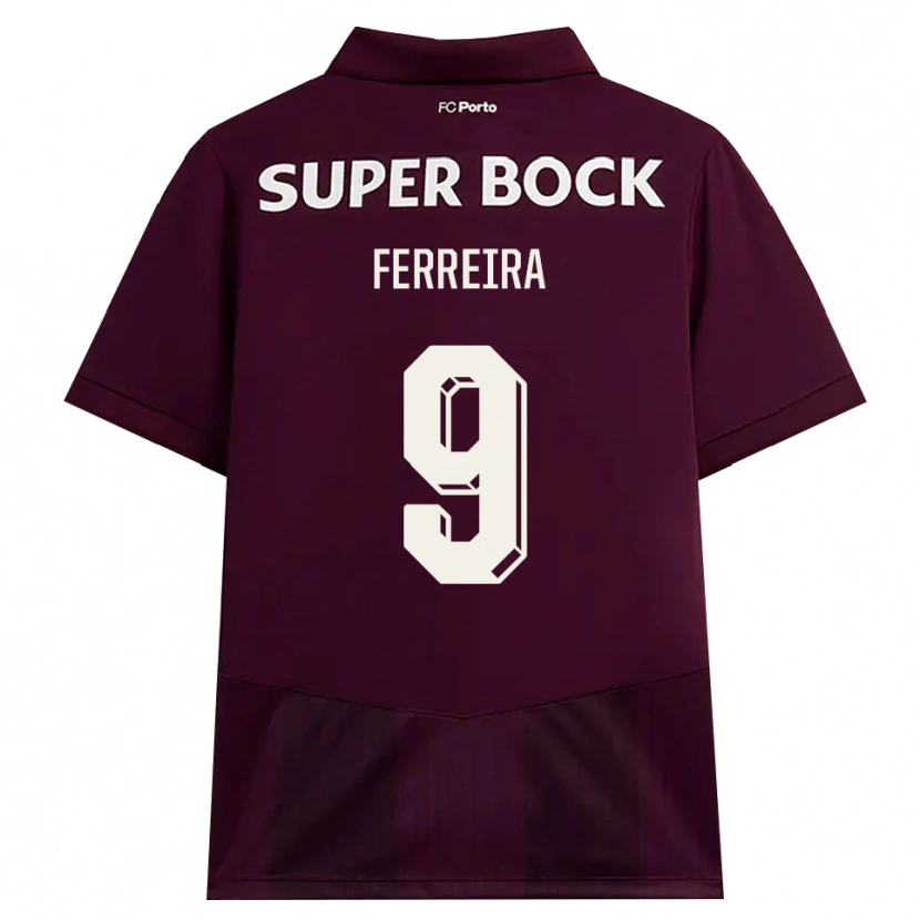 Danxen Bambino Maglia Cristina Ferreira #9 Borgogna Bianco Kit Gara Away 2026/27 Maglietta