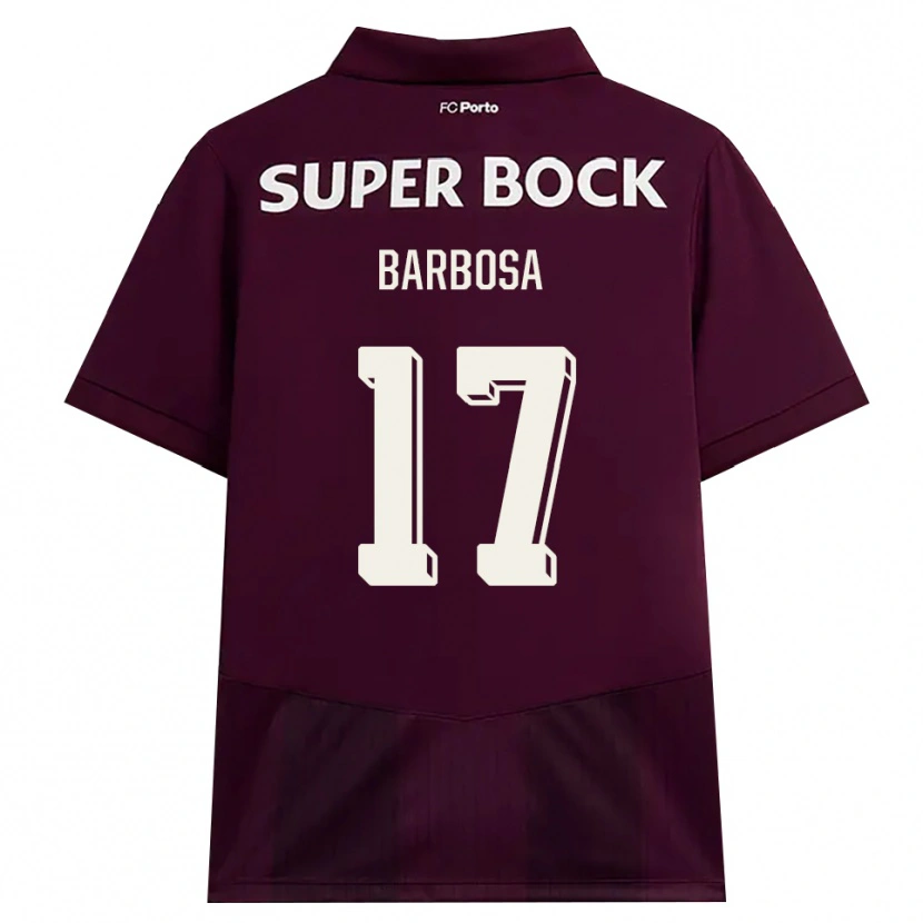 Danxen Bambino Maglia Rúben Barbosa #17 Borgogna Bianco Kit Gara Away 2026/27 Maglietta