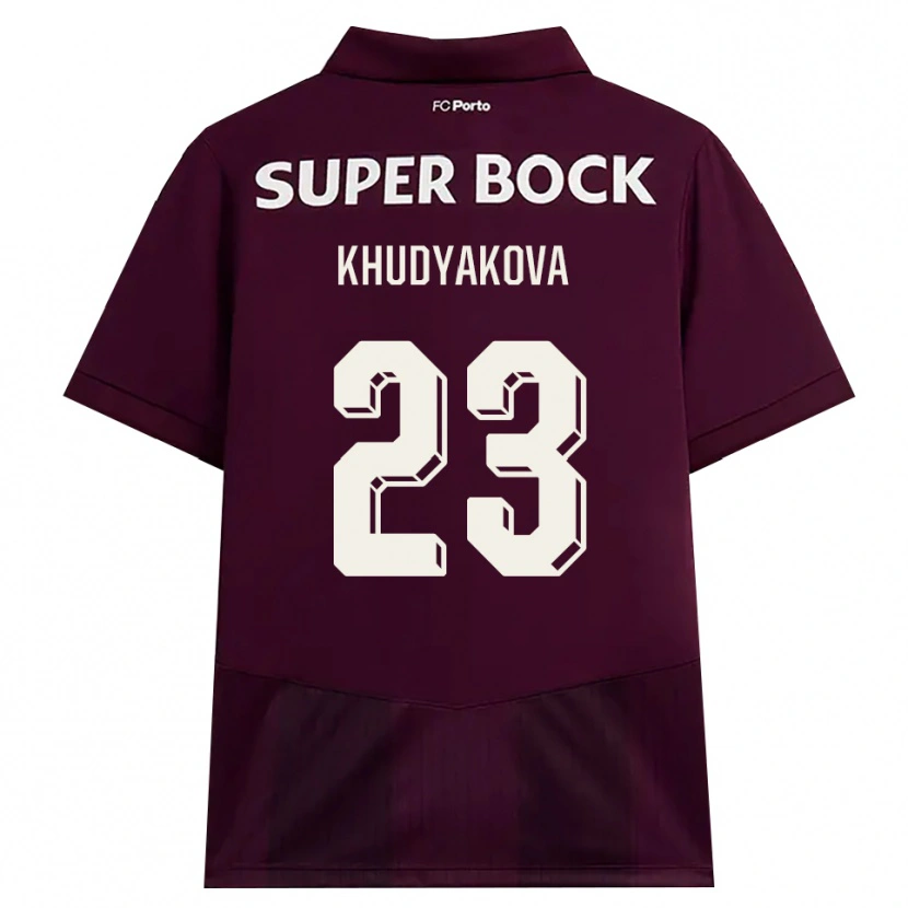 Danxen Bambino Maglia Verónica Khudyakova #23 Borgogna Bianco Kit Gara Away 2026/27 Maglietta