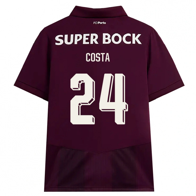 Danxen Bambino Maglia João Costa #24 Borgogna Bianco Kit Gara Away 2026/27 Maglietta