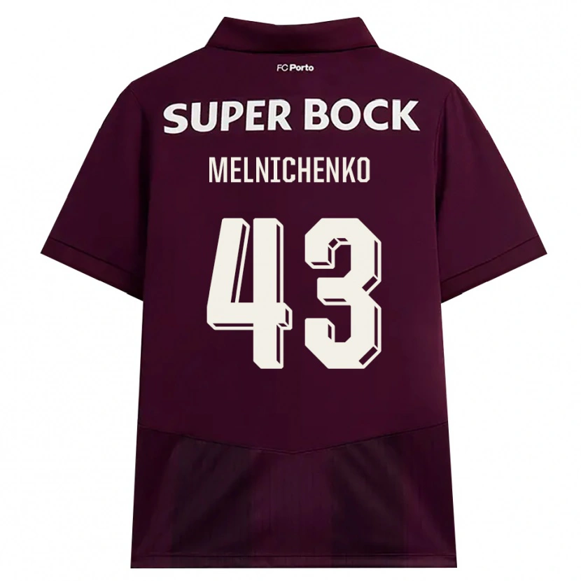Danxen Bambino Maglia Trofim Melnichenko #43 Borgogna Bianco Kit Gara Away 2026/27 Maglietta