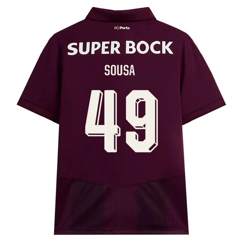 Danxen Bambino Maglia Gonçalo Sousa #49 Borgogna Bianco Kit Gara Away 2026/27 Maglietta