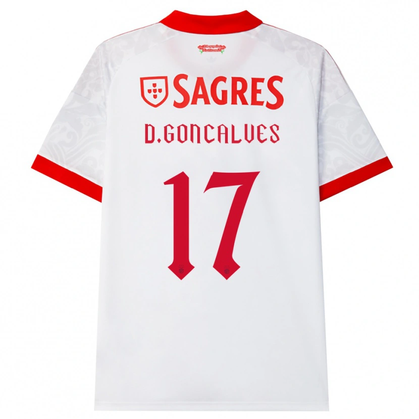 Danxen Bambino Maglia Diogo Goncalves #17 Bianco Rosso Giallo Kit Gara Away 2026/27 Maglietta
