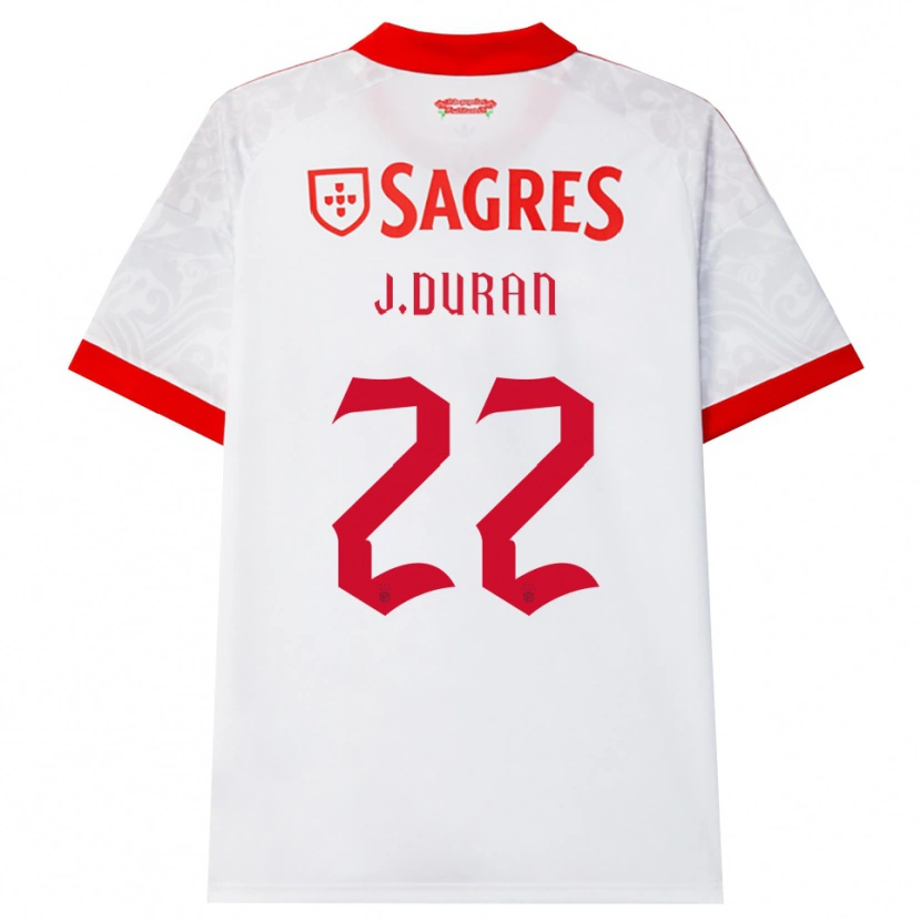 Danxen Bambino Maglia Jhon Durán #22 Bianco Rosso Giallo Kit Gara Away 2026/27 Maglietta