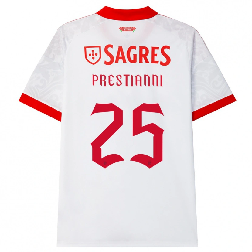 Danxen Bambino Maglia Gianluca Prestianni #25 Bianco Rosso Giallo Kit Gara Away 2026/27 Maglietta