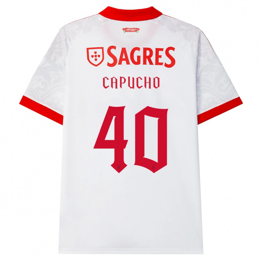Danxen Bambino Maglia João Capucho #40 Bianco Rosso Giallo Kit Gara Away 2026/27 Maglietta