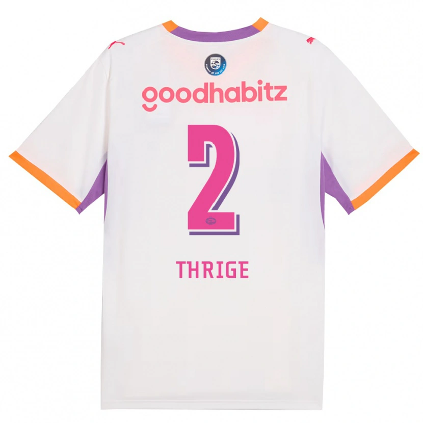 Danxen Bambino Maglia Sara Thrige #2 Bianco Viola Arancione Kit Gara Away 2026/27 Maglietta