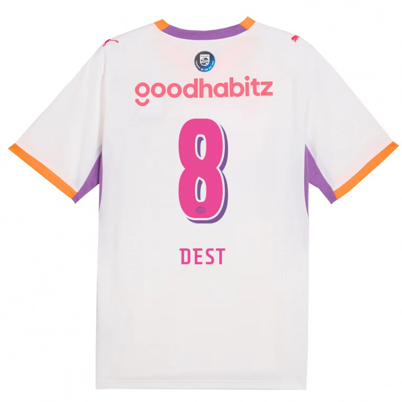 Danxen Bambino Maglia Sergiño Dest #8 Bianco Viola Arancione Kit Gara Away 2026/27 Maglietta