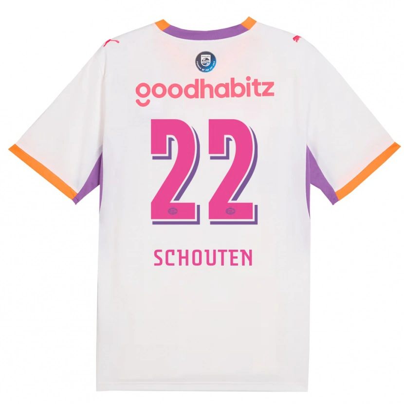 Danxen Bambino Maglia Jerdy Schouten #22 Bianco Viola Arancione Kit Gara Away 2026/27 Maglietta