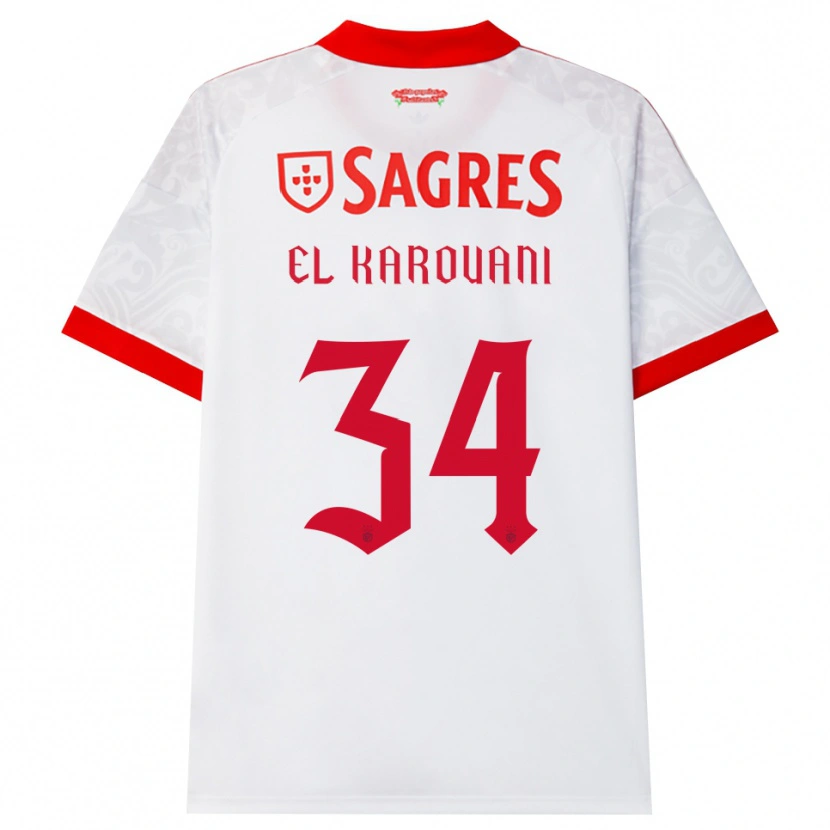 Danxen Bambino Maglia Souffian El Karouani #34 Bianco Rosso Giallo Kit Gara Away 2026/27 Maglietta