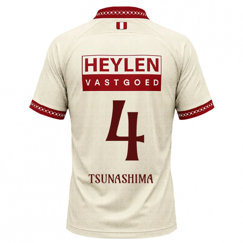 Danxen Bambino Maglia Yuto Tsunashima #4 Beige Rosso Kit Gara Away 2026/27 Maglietta