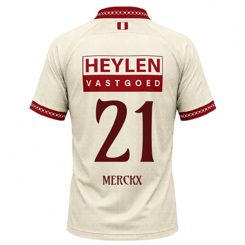 Danxen Bambino Maglia Matti Merckx #21 Beige Rosso Kit Gara Away 2026/27 Maglietta