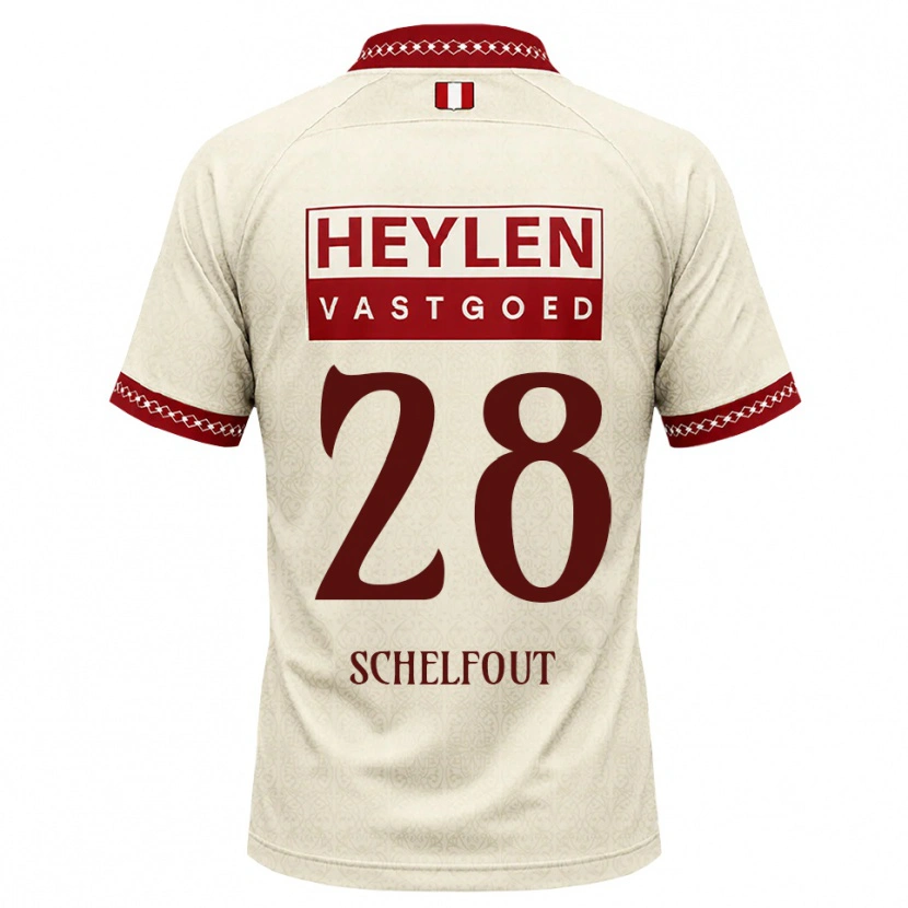 Danxen Bambino Maglia Luca Schelfhout #28 Beige Rosso Kit Gara Away 2026/27 Maglietta