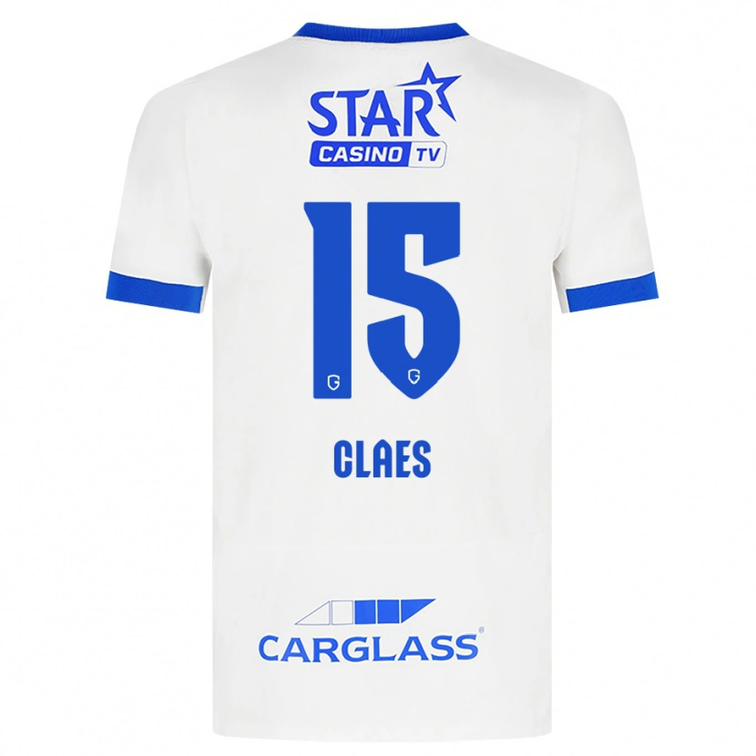 Danxen Bambino Maglia Thomas Claes #15 Bianco Blu Kit Gara Away 2026/27 Maglietta