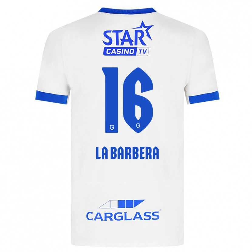 Danxen Bambino Maglia Yonni La Barbera #16 Bianco Blu Kit Gara Away 2026/27 Maglietta