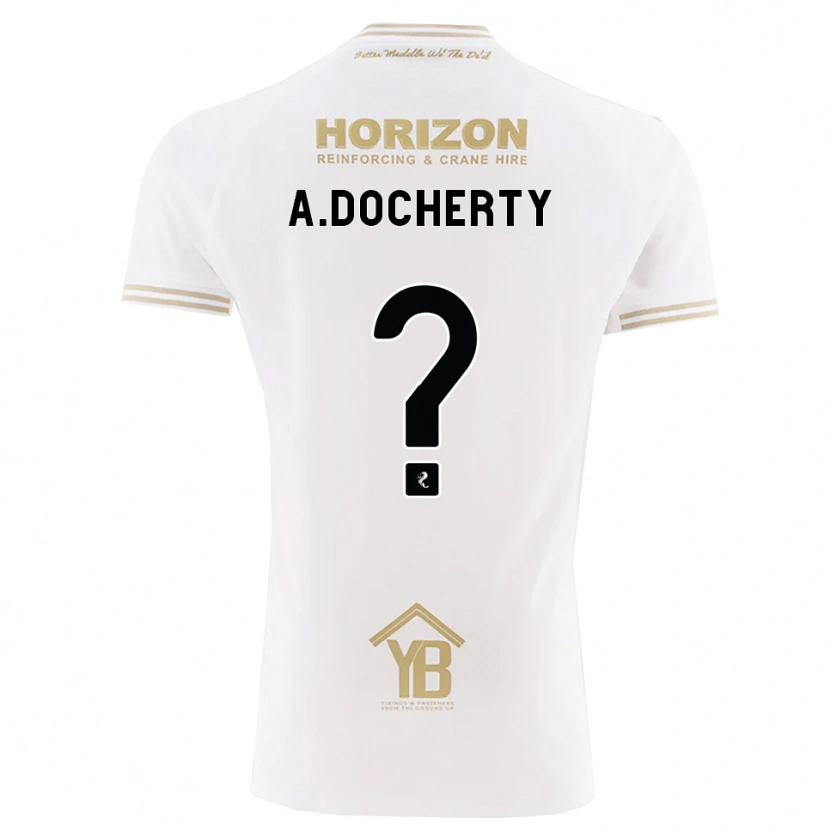 Danxen Uomo Maglia Aimie Docherty #0 Bianco Giallo Kit Gara Away 2026/27 Maglietta