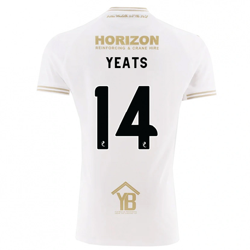 Danxen Uomo Maglia Finn Yeats #14 Bianco Giallo Kit Gara Away 2026/27 Maglietta