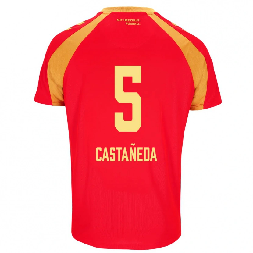 Danxen Uomo Maglia Santiago Castañeda #5 Rosso Arancione Nero Kit Gara Away 2026/27 Maglietta
