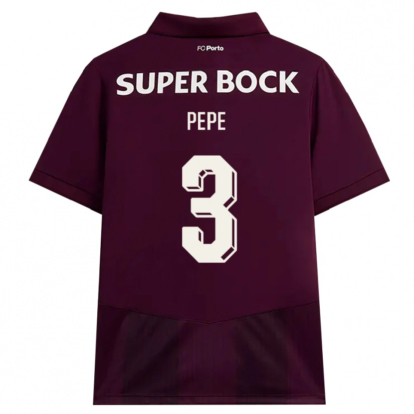 Danxen Uomo Maglia Pepe #3 Borgogna Bianco Kit Gara Away 2026/27 Maglietta