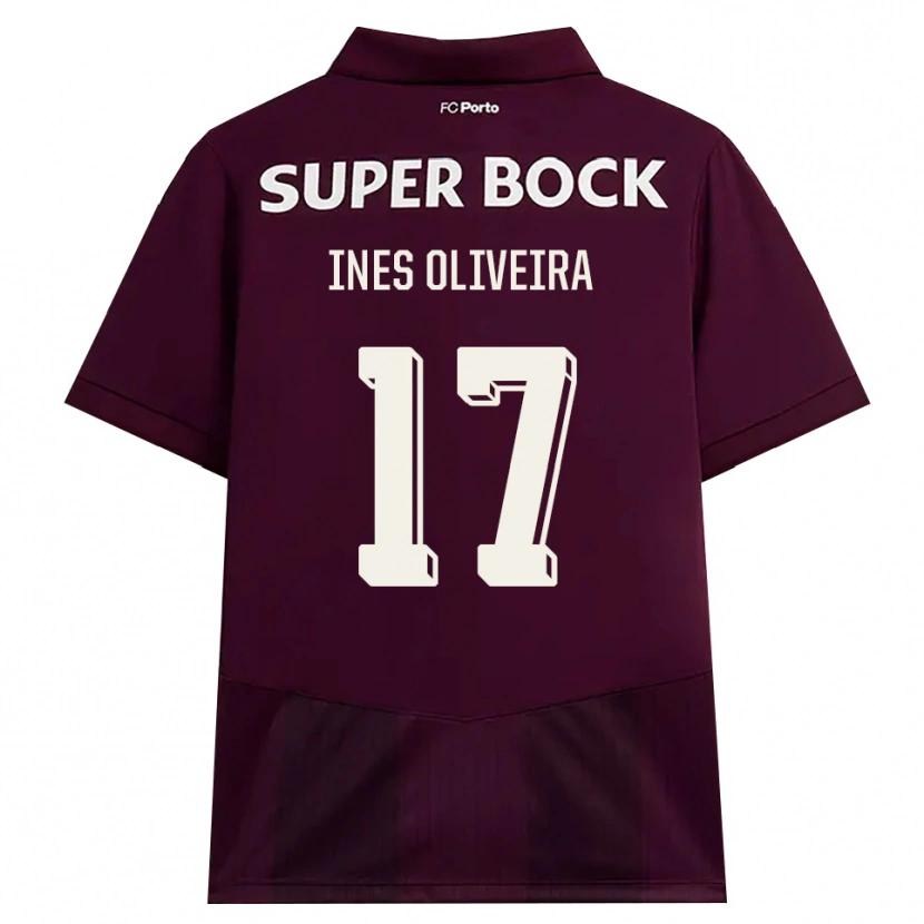Danxen Uomo Maglia Inês Oliveira #17 Borgogna Bianco Kit Gara Away 2026/27 Maglietta