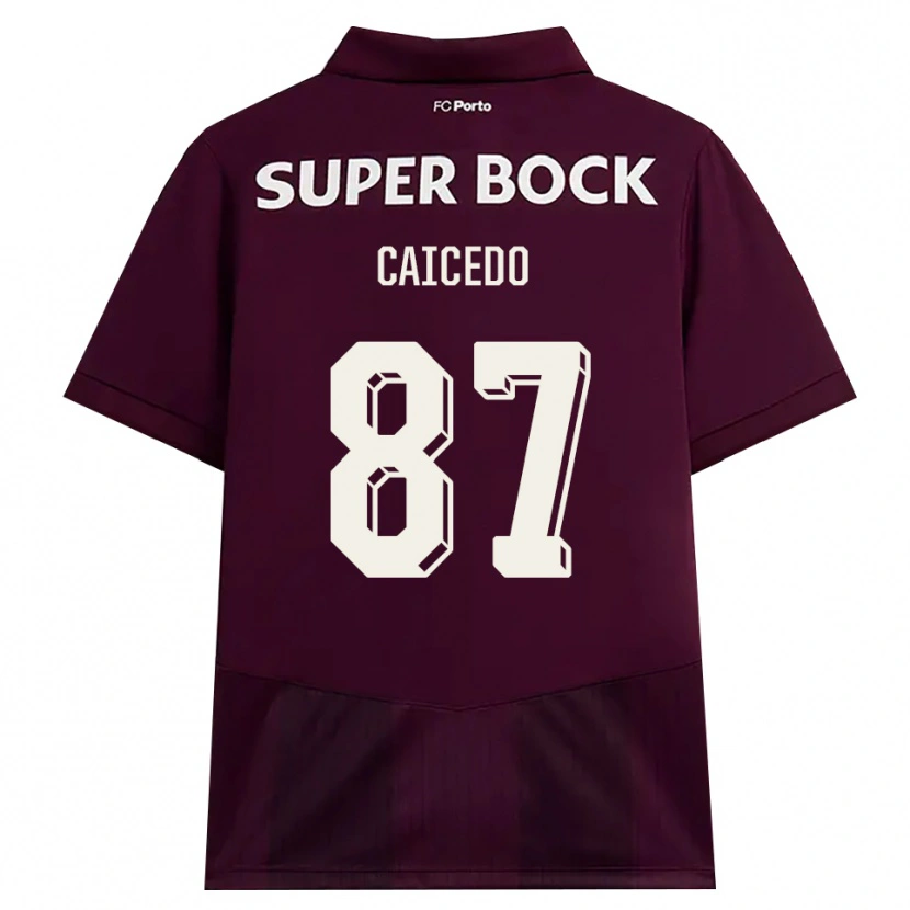 Danxen Uomo Maglia Brayan Caicedo #87 Borgogna Bianco Kit Gara Away 2026/27 Maglietta