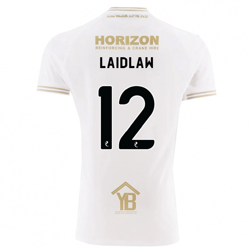 Danxen Donna Maglia Ethan Laidlaw #12 Bianco Giallo Kit Gara Away 2026/27 Maglietta
