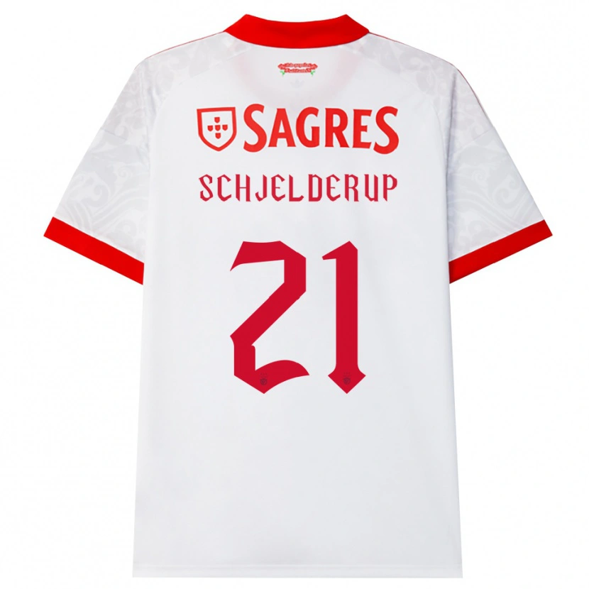 Danxen Donna Maglia Andreas Schjelderup #21 Bianco Rosso Giallo Kit Gara Away 2026/27 Maglietta