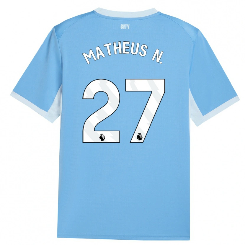 Danxen Bambino Maglia Matheus Nunes #27 Azzurro Chiaro Bianco Kit Gara Home 2026/27 Maglietta