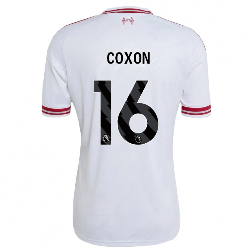 Danxen Bambino Maglia Zak Coxon #16 Rosso Bianco Kit Gara Away 2026/27 Maglietta