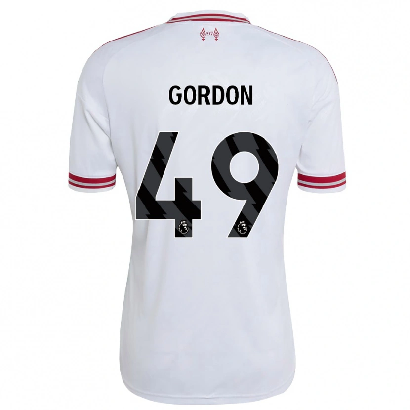 Danxen Bambino Maglia Kaide Gordon #49 Rosso Bianco Kit Gara Away 2026/27 Maglietta