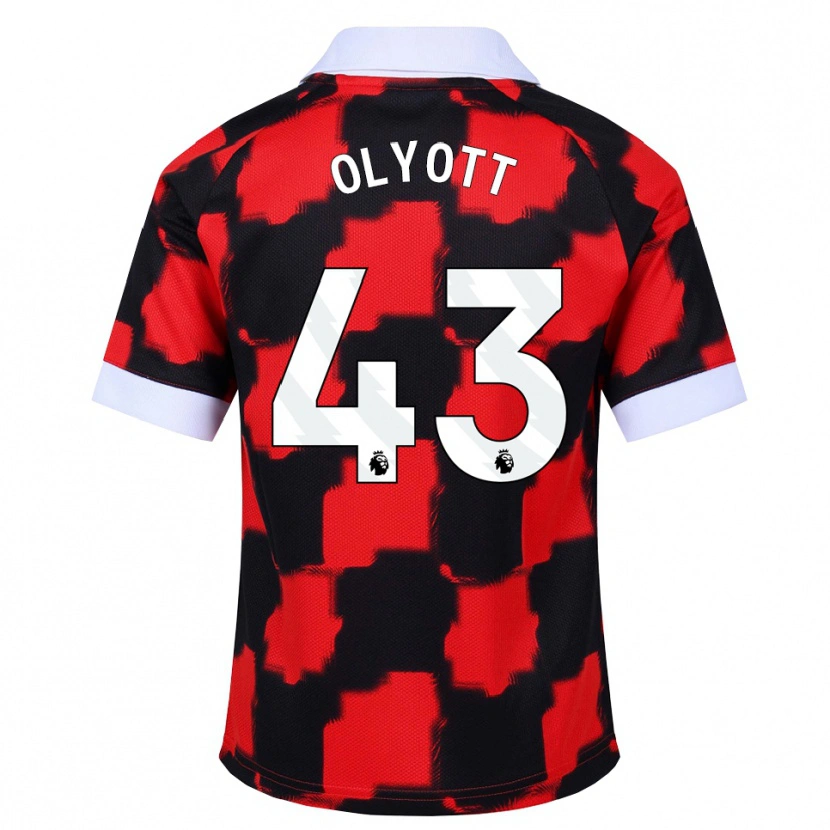 Danxen Bambino Maglia Tom Olyott #43 Rosso Bianco Nero Kit Gara Away 2026/27 Maglietta