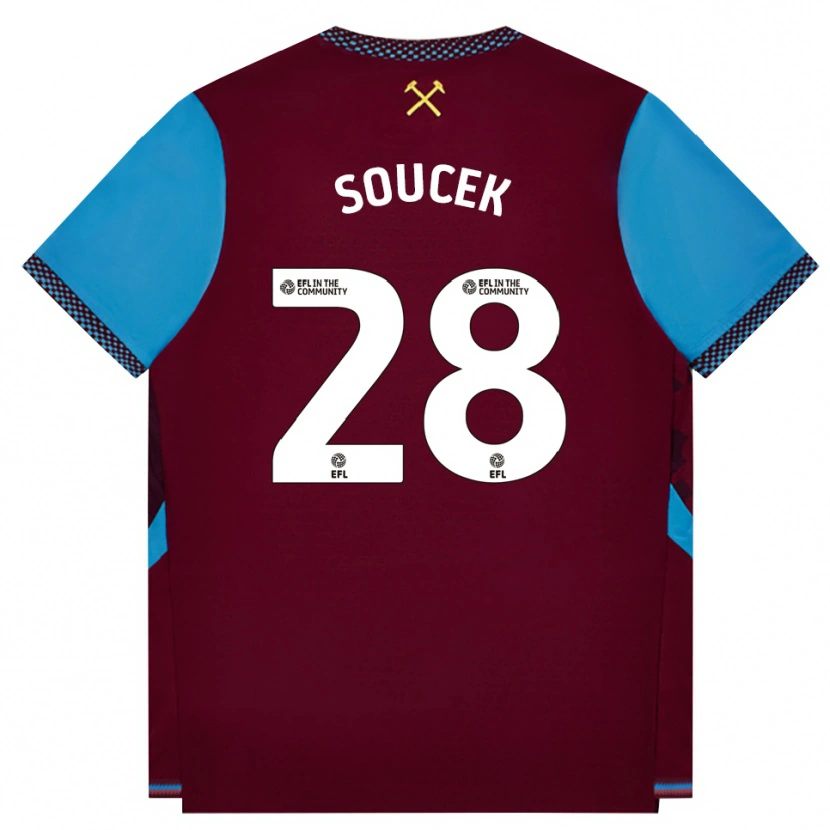 Danxen Uomo Maglia Tomáš Souček #28 Borgogna Blu Fiordaliso Kit Gara Home 2026/27 Maglietta