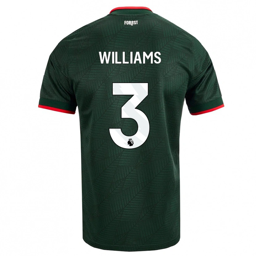 Danxen Uomo Maglia Neco Williams #3 Verde Scuro Rosso Kit Gara Away 2026/27 Maglietta